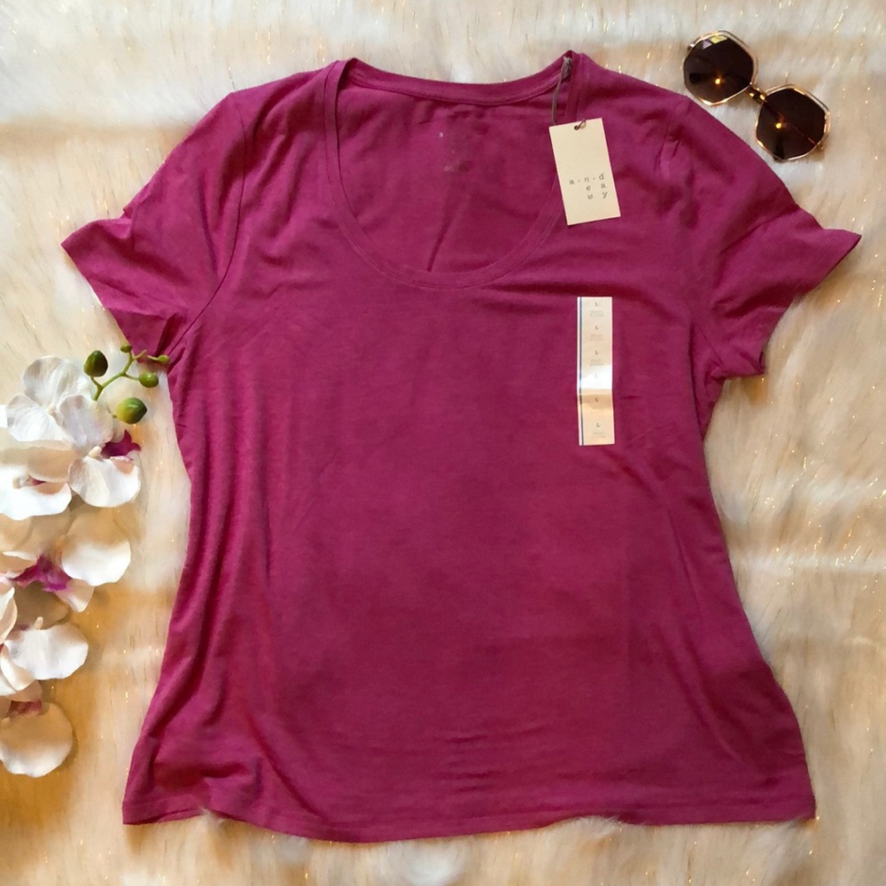 Pink Scoop Neck T-shirt Sz. L Rayon Cool Feel